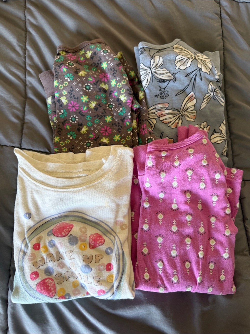 Carter's Pink, Cream, Gray & Brown Kids Pajama Tops - Mixed Prints